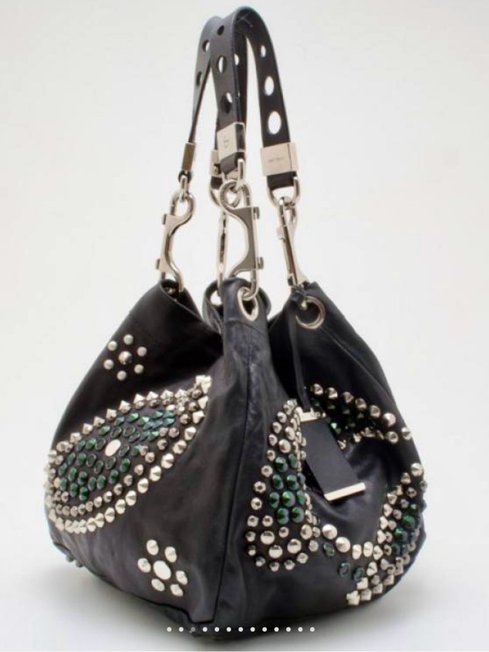 JIMMY CHOO Black Lambskin Studded Lohla Jane Two Way Tote. MINT! RT $ 2295. - Picture 14 of 16